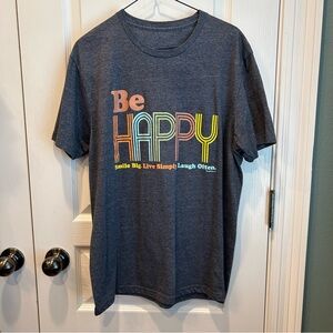 Women’s Graphic Short Sleeve T-Shirt Colorful 'Be Happy' Print Heather Navy MD